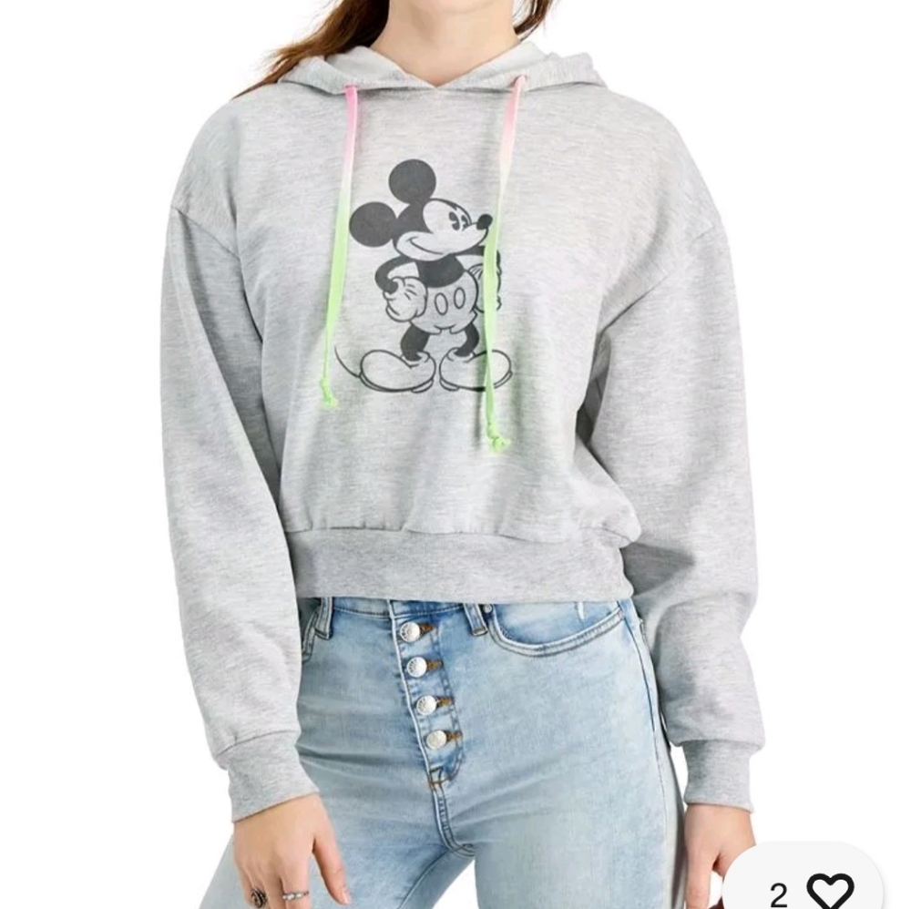 Juniors Disney Mickey Mouse Graphic Hoodie Sweatshirt Size Large Heather Grey